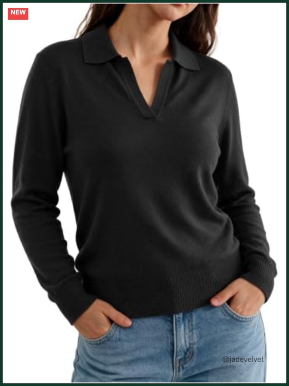 Wool Blend Long Sleeve Polo Sweater Pullover Knit Top